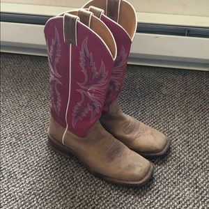 Pink square toe cowgirl boots
